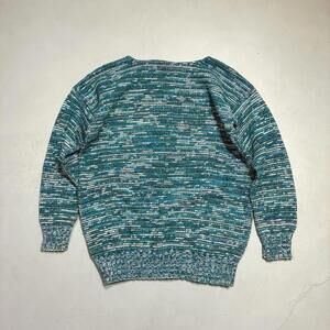 Vintage Nantucket Mills Boat Neck Static Knit Teal Sweater Shetland Wool